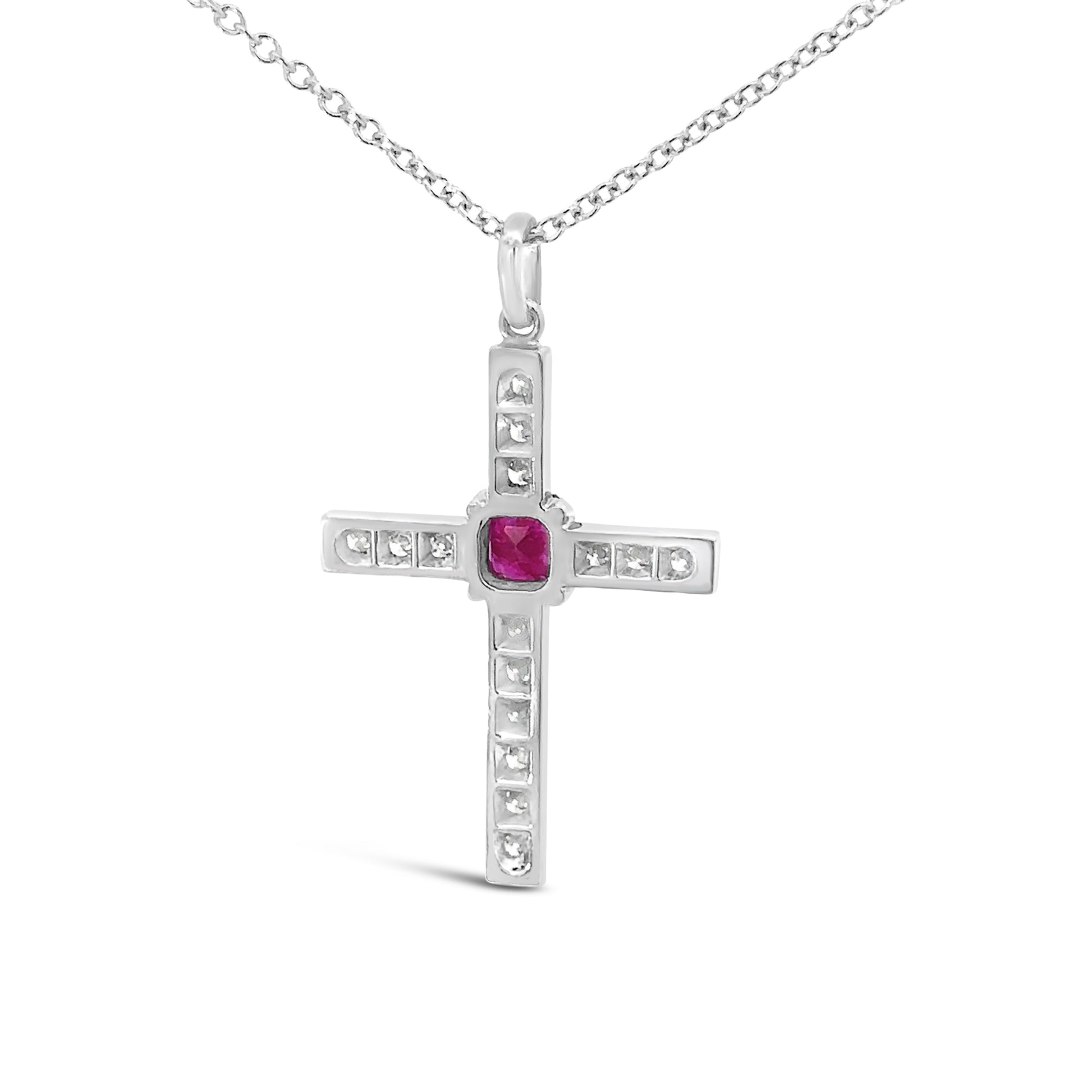 Pigeon Blood Ruby and Diamond Pendant Cross - Small (9191378026798)