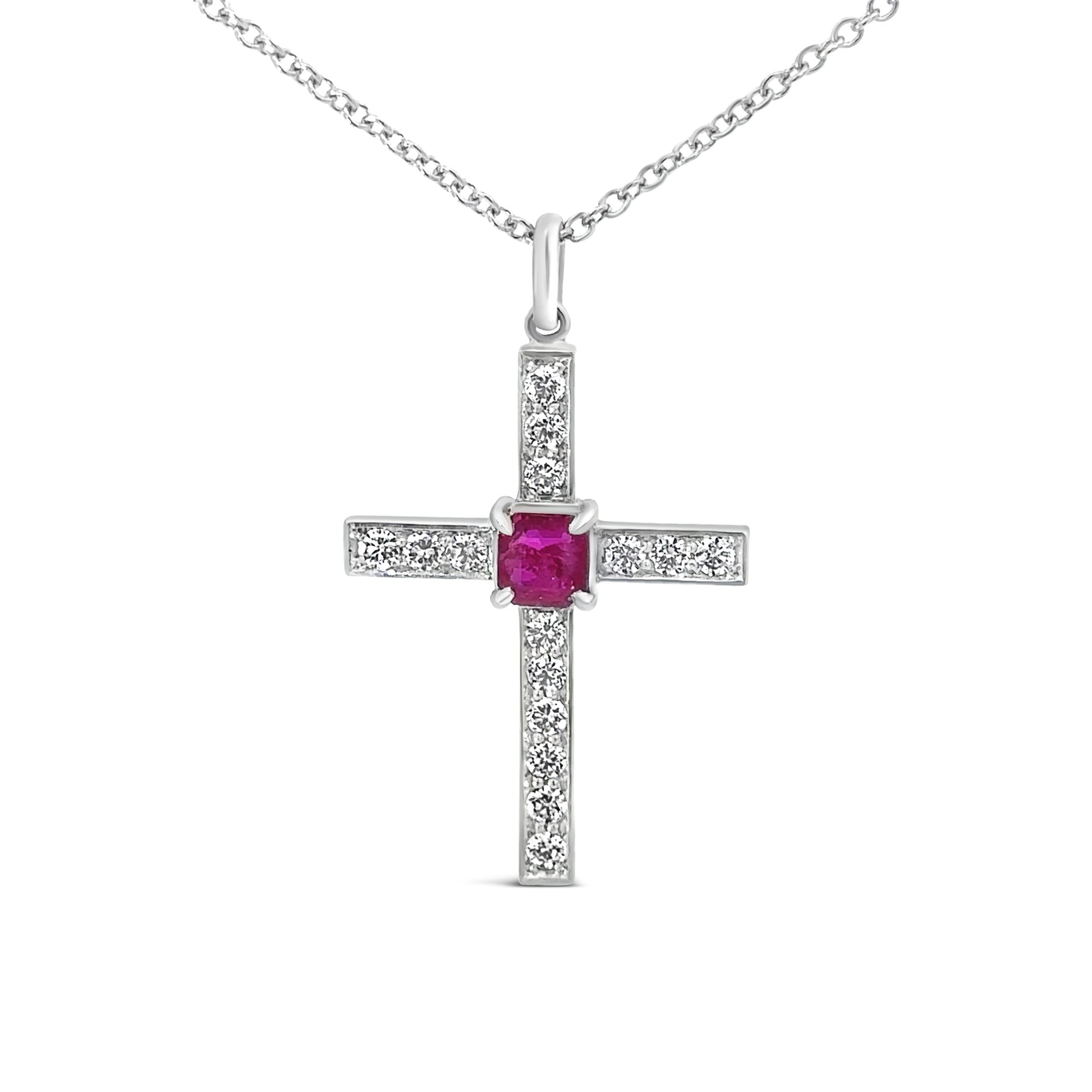 Pigeon Blood Ruby and Diamond Pendant Cross - Small (9191378026798)