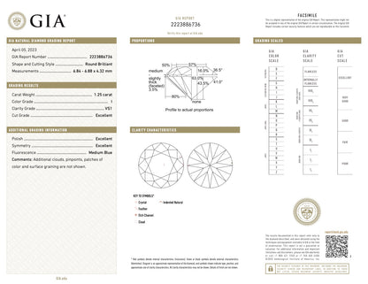 1.25 Carat Round Brilliant Diamond Platinum Ring (I/VS1) (8617355968814)