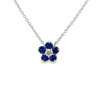 1.75 Carat Total Platinum Diamond and Blue Sapphire Flower Pendant (9506004599086)