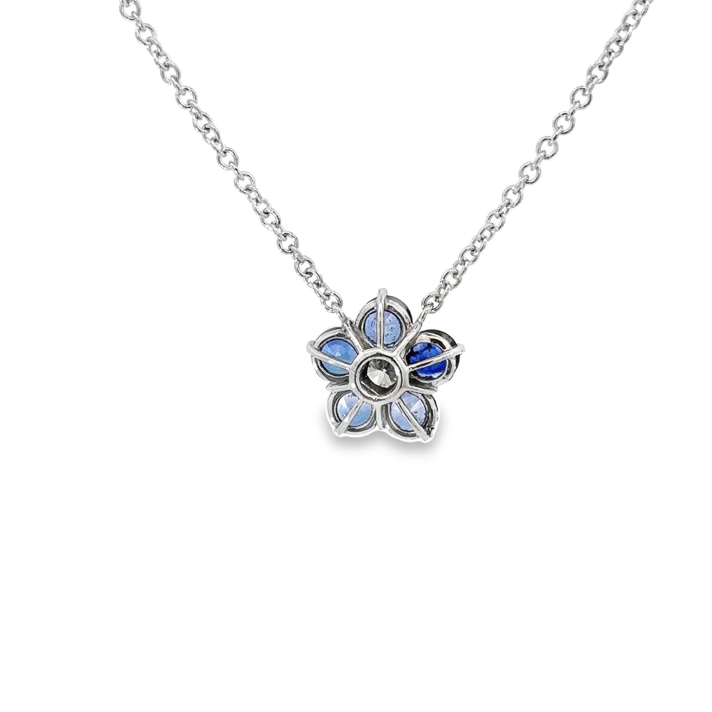 1.75 Carat Total Platinum Diamond and Blue Sapphire Flower Pendant (9506004599086)